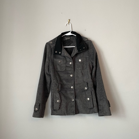 Jou Jou Jackets & Blazers - Jou Jou Women's Black and Grey Striped Jacket L